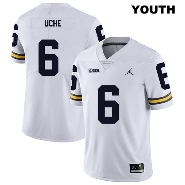 Youth NCAA Michigan Wolverines Josh Uche #6 White Jordan Brand Authentic Stitched Legend Football College Jersey MJ25U87GP